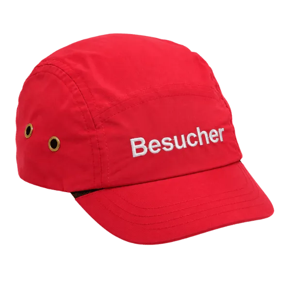 Rote Anstoßkappe mit Aufschrift „Besucher“
