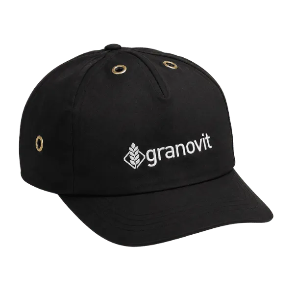 Schwarze Anstoßkappe mit Firmenlogo „Granovit“