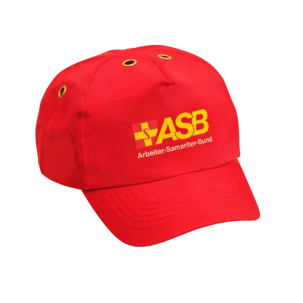 Rote Anstoßkappe mit Firmenlogo „ASB“