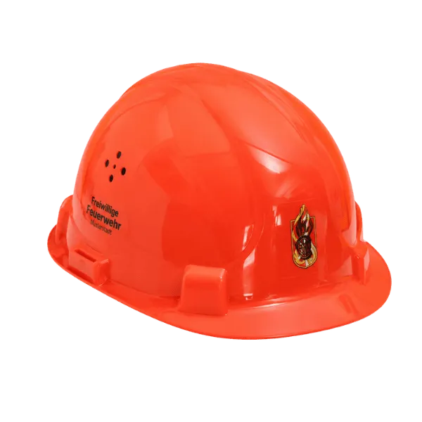 Orangeroter Schutzhelm mit kleinem Logo, Referenzbeispiel