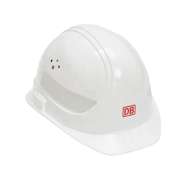 Weißer Schutzhelm mit kleinem Logo, Referenzbeispiel