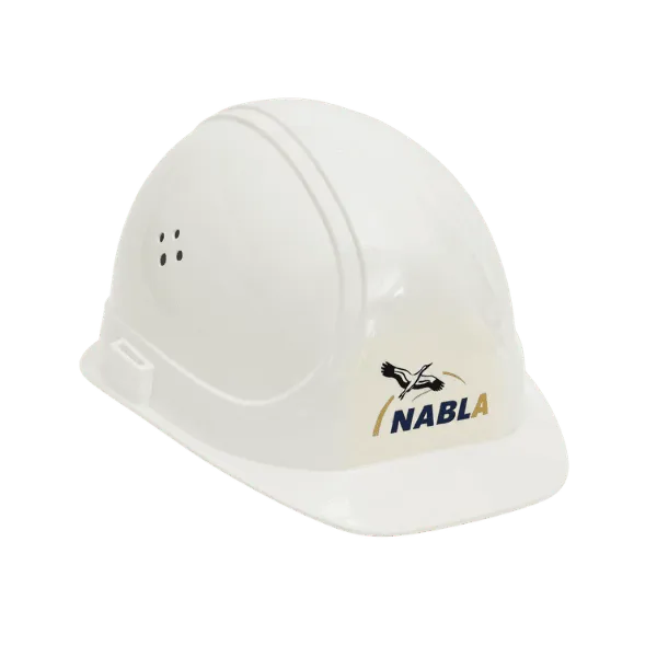 Weißer Schutzhelm mit kleinem Logo, Referenzbeispiel