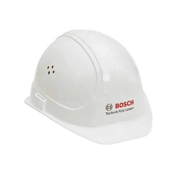 Cremeweißer Schutzhelm mit kleinem Aufkleber, Referenzbeispiel
