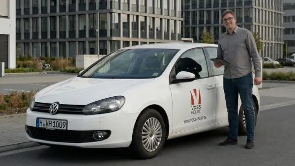 Weißer Firmen-Kombi auf einem Parkplatz